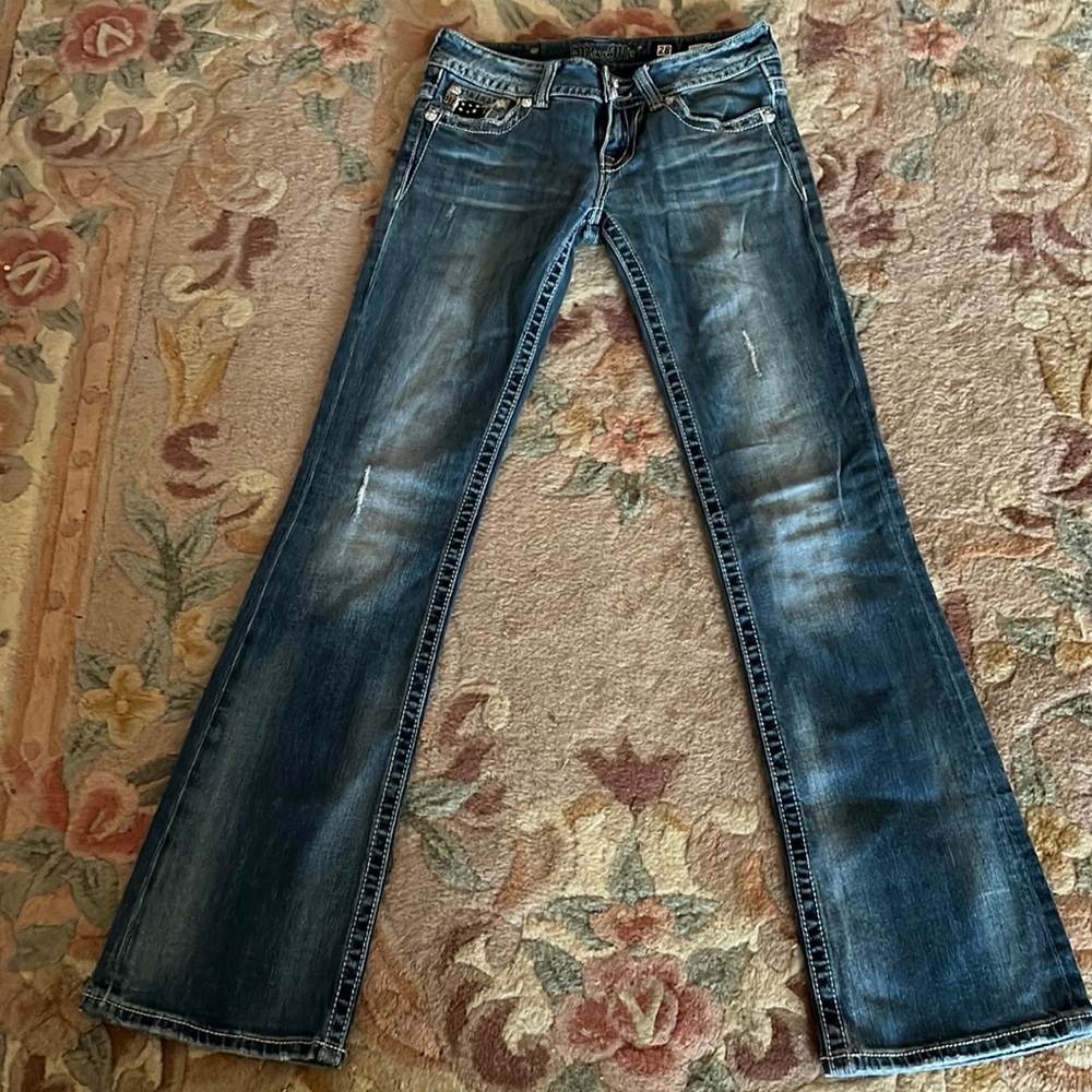 Miss Me Studded Acid Washed Blue Boot Cut Denim Jeans